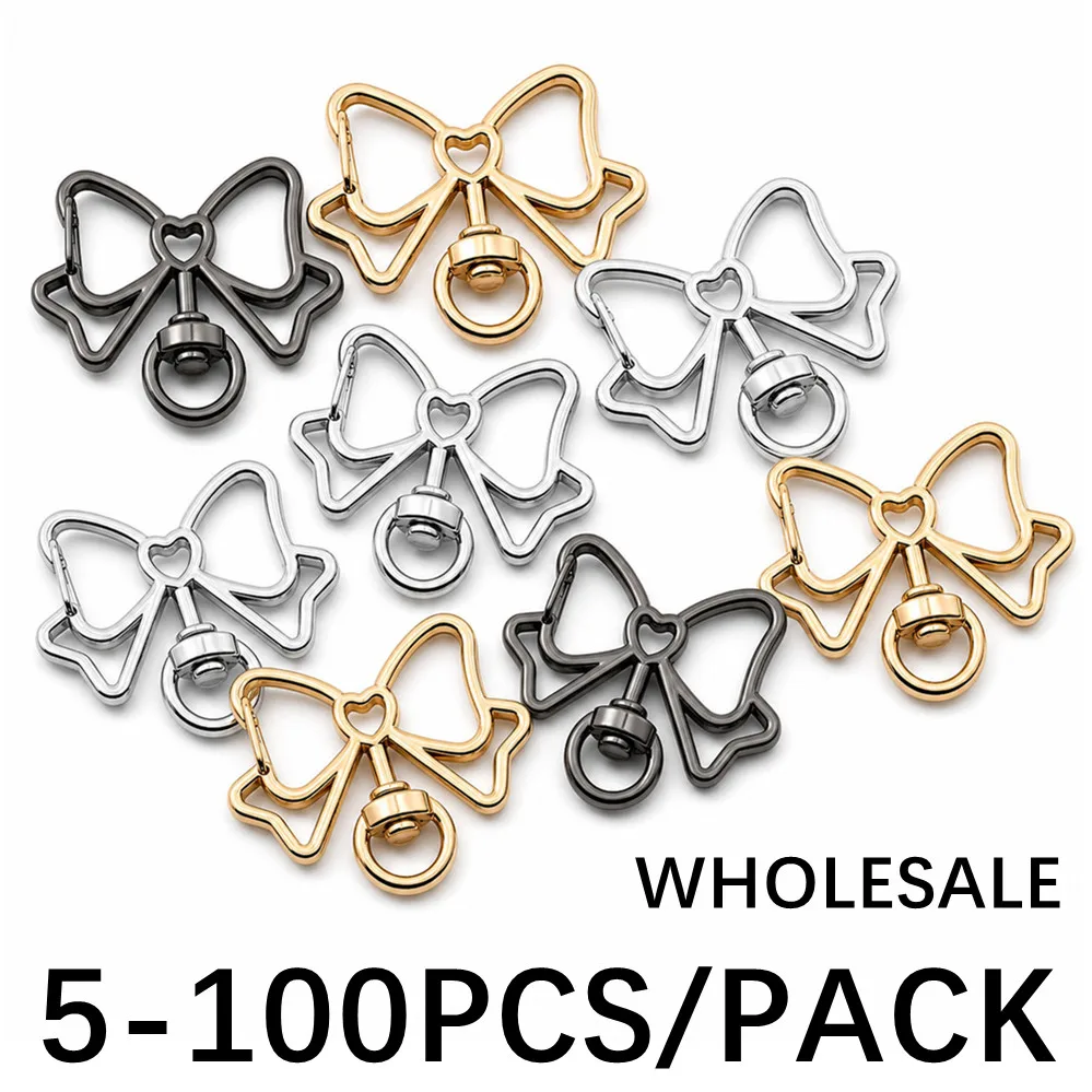 5-100Pcs Bow Ties Shape Trigger Clips Buckles Spring Buckle Snap Hook Lobster Clasp Hooks Split Key Ring For DIY Accessories