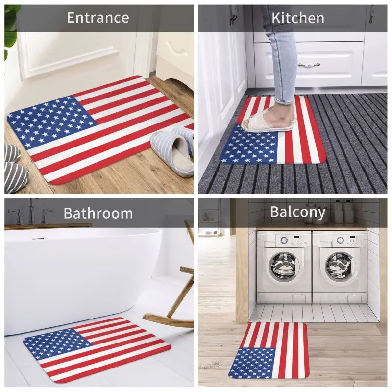 USA American Flag Doormat Mat Anti-Slip United States US Stars Bathroom Kitchen Balcony Living Room Entrance Rug Carpet 40*60cm