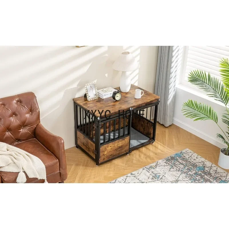 KOOPRO Móveis para caixa de cachorro de 40 polegadas com almofada para cães grandes e médios, canil de madeira resistente para cães com portas duplas