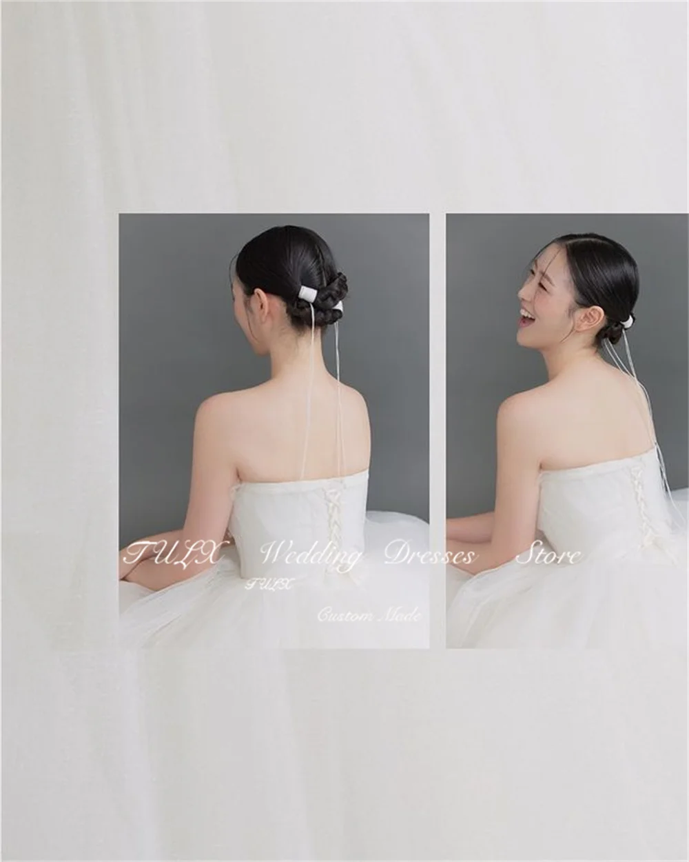 TULX Elegante abito da sposa coreano in tulle a trapezio Servizio fotografico Abito da sposa con fiocco senza spalline Corsetto lungo fino al pavimento nne Dende Personalizzato