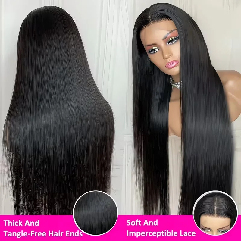 Natural Black Straight Lace Front Human Hair Wigs 7x6 Glueless HD Lace 13x4 13x6 Bone Straight 200 Density Natural Hairline Wigs view 2