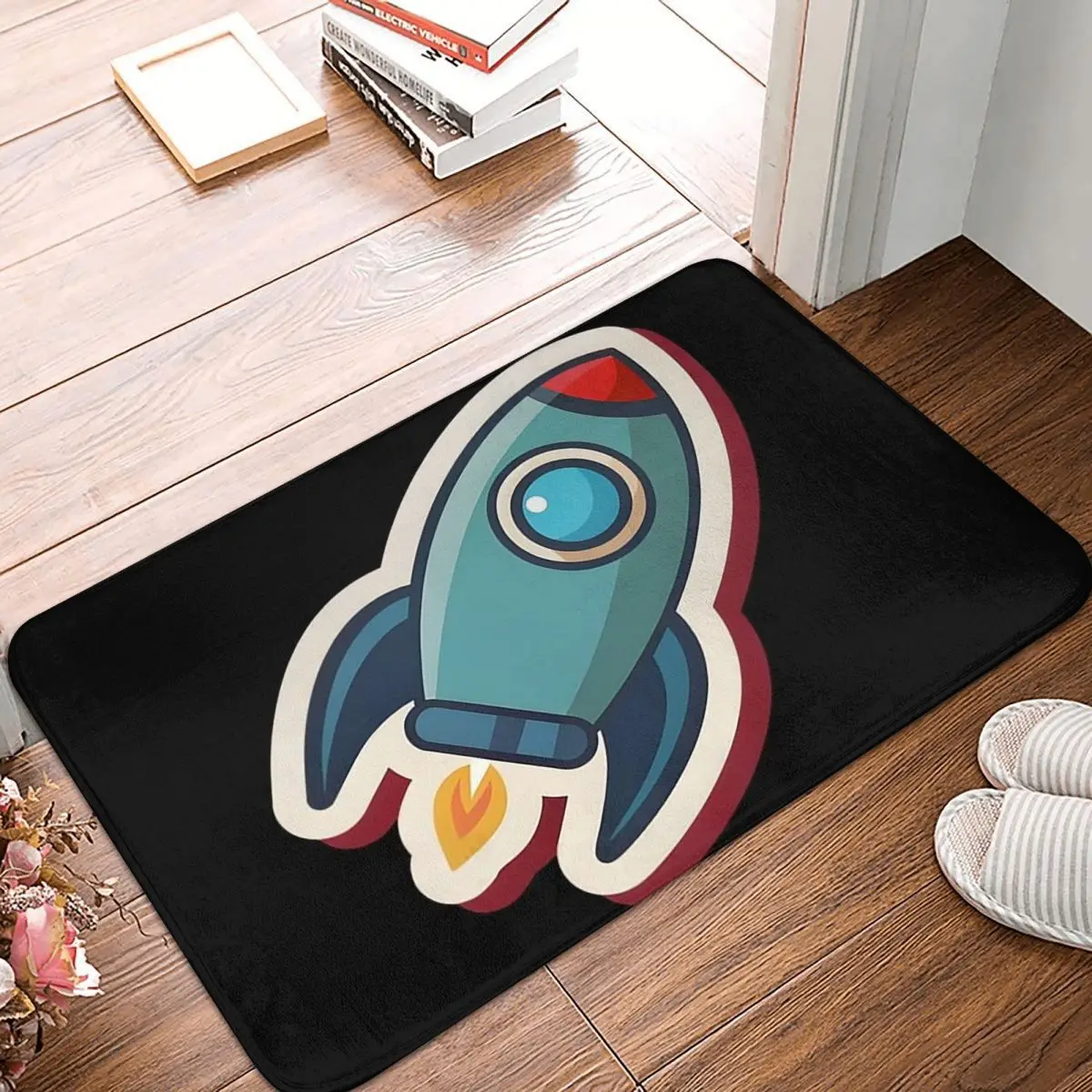 A Classic Rocket Illustration Non-slip Doormat Floor Mat Cushion Carpet Rug for Kitchen Entrance Home Bedroom Footpad Mats