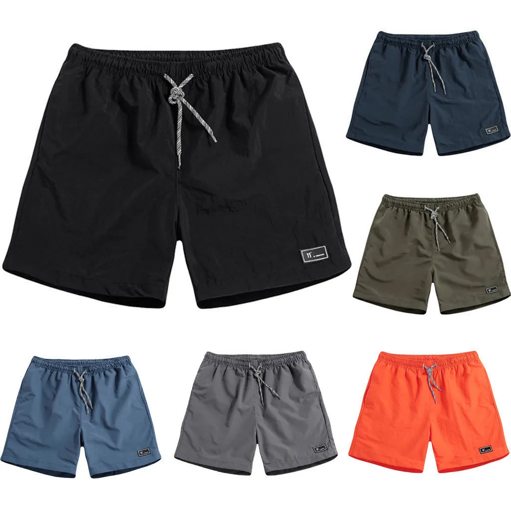 Men'S Summer Plus Size Shorts Solid Color Thin Fast-Drying Beach Shorts Casual Surf Sports Elastic Waist All-Match Shorts