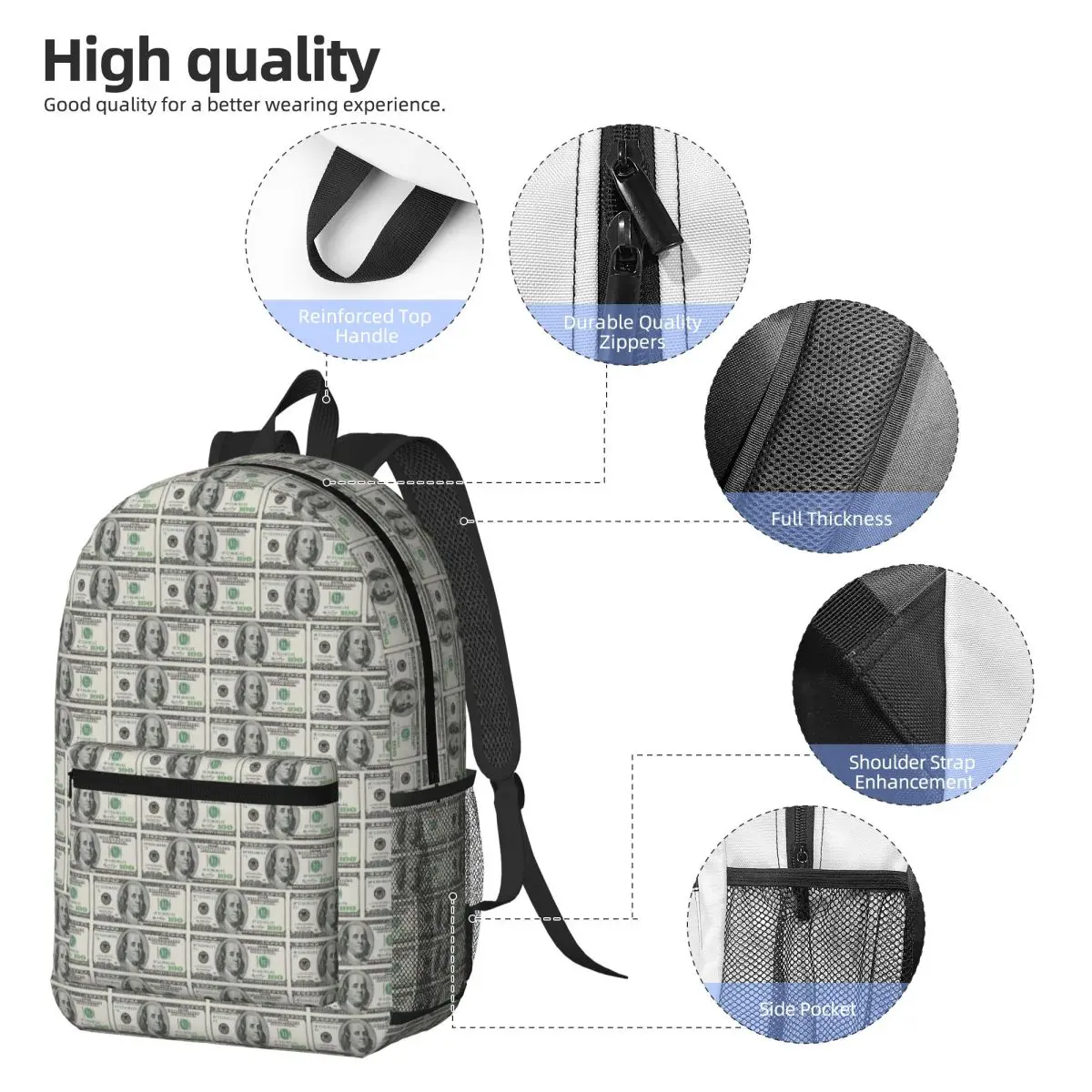 Dollar Backpack Daypack Large Capacity Children BookBag School Bag Shoulder Bags for Men Women