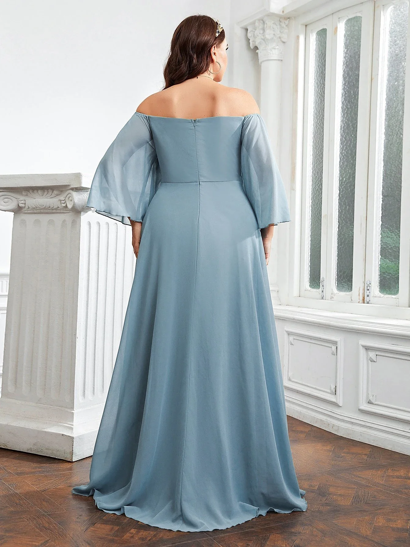 Plus Size Wedding Guest Dresses Women Strapless Applique Long Sleeve Elegant Party Dresses Fashion Solid Color Evening Dress