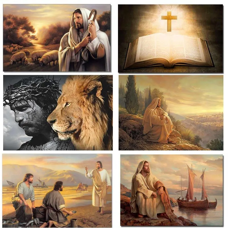 Jesus The Good Shepherd Canvas Art Print  Christian Wall Decor for Living Room  Religious Painting Reproduction Poster