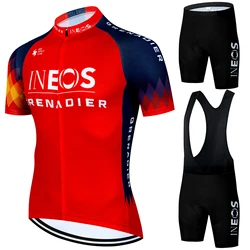 INEOS-Uniforme Masculino Ciclismo, Camisa Profissional, Roupa MTB, Blusa e Shorts, Roupa Bicicleta, Calças, Babador, Curto, Conjunto Esportivo, Gel