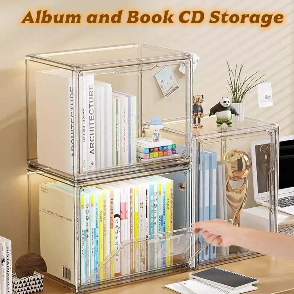 透明本棚アルバムCDデスクトップストレージ防塵大容量ディスプレイキャビネット本収納ボックス雑誌仕分けボックス