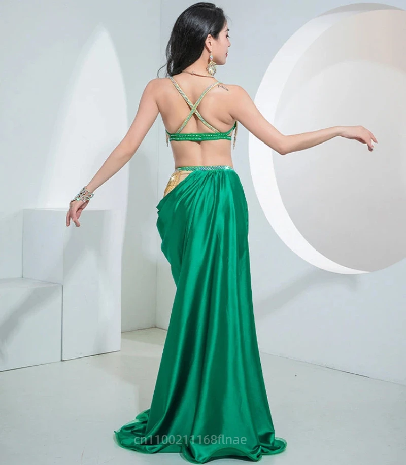 New Belly Dance Performance Costume: High Split Bustier Fishnet Skirt for Oriental Dance Group Show - Women's Edition