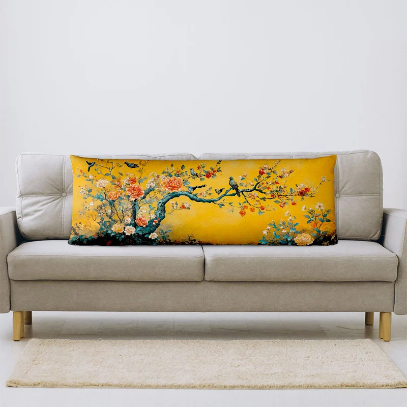 1pc Vintage Tree of Life Print Long Waist Pillowcase, Double-sided Design, Zipper Closure, Hand Wash Only, Polyester Decorative