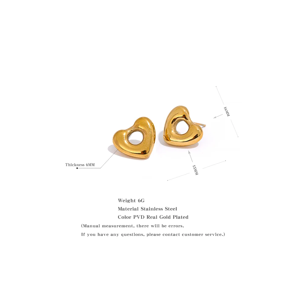 Yhpup – boucles d'oreilles en forme de cœur pour femme, bijou en acier inoxydable, couleur or, plaqué PVD, étanche, cadeau, 18K