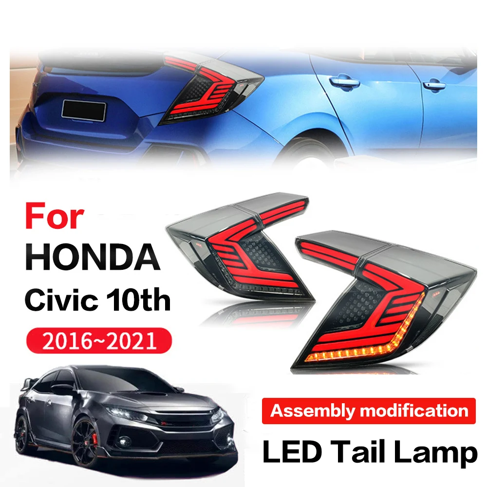 

Car Tail Light For Honda 10 Civic 2-car 16-21 Auto LED Tail Lamp Assembly roundabout streamer Steering modified Total Accessorie