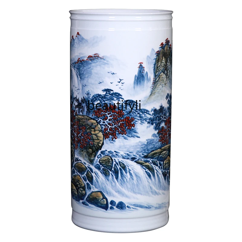 Jingdezhen Floor Vase Ceramic Painting and Calligraphy Cylinder Scroll Cylinder Calligraphy and Painting Bucket Quiver Ornaments