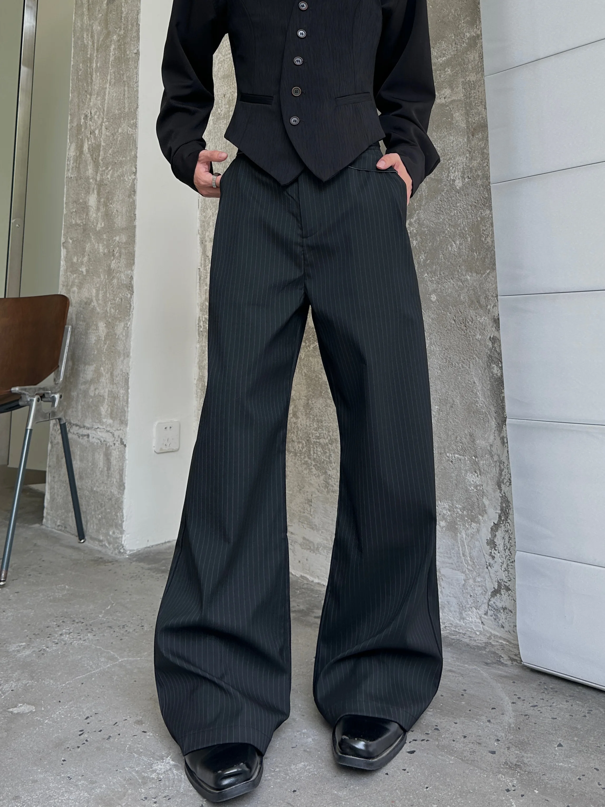 Elegant Men's Trousers Marthenaut 'Shenya Chuixu' Slim Striped Flared Pants High End Drapey Wide Leg Suit Trousers for Men