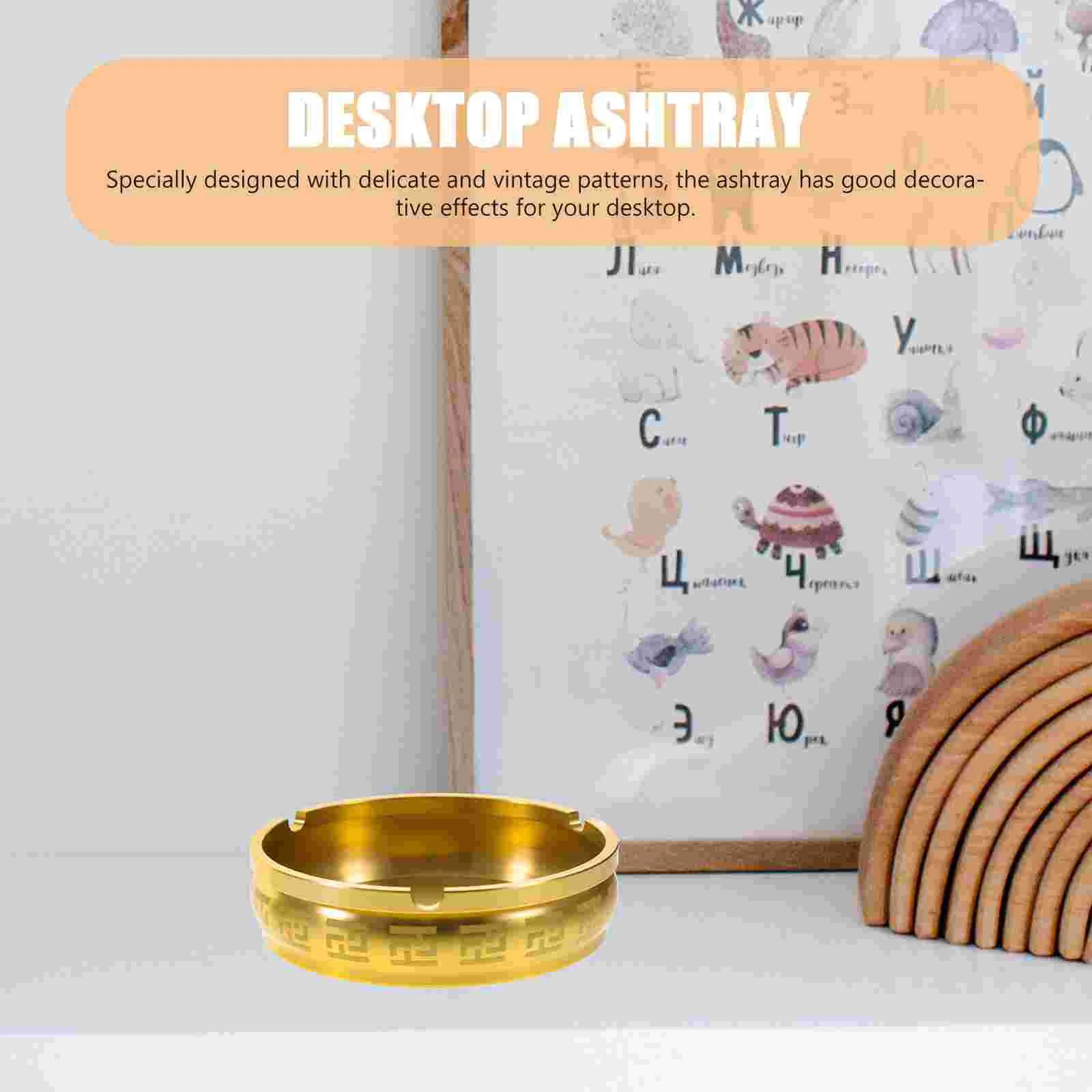 Ashtray Round Brass Tabletop Holder Office Household Metal Indoor Large Ashtrays Simple Living Room Ashtray For Outdoor