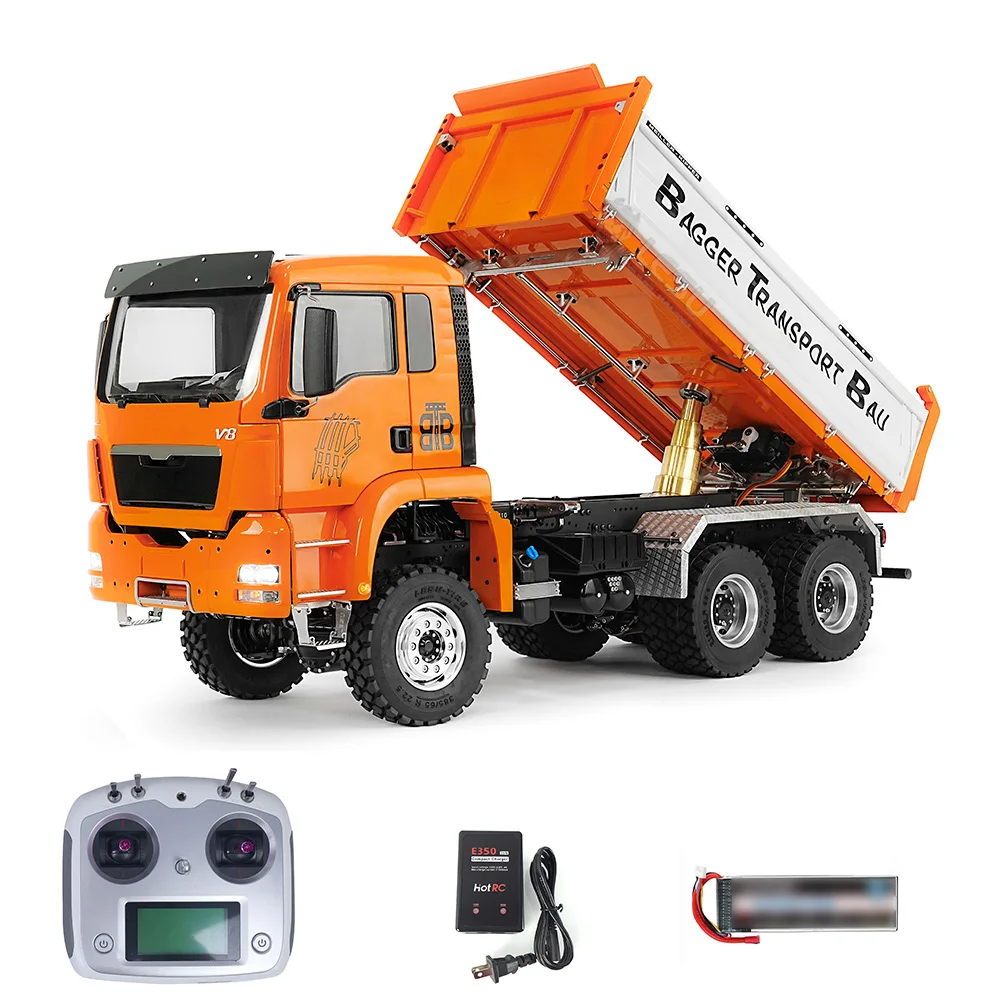 1/14 LESU TGS 6x6 RTR RC Hydraulic Dump Truck Metal Radio Control Dumper Car DIY Finished Tipper Light Sound Model Toys for Boys