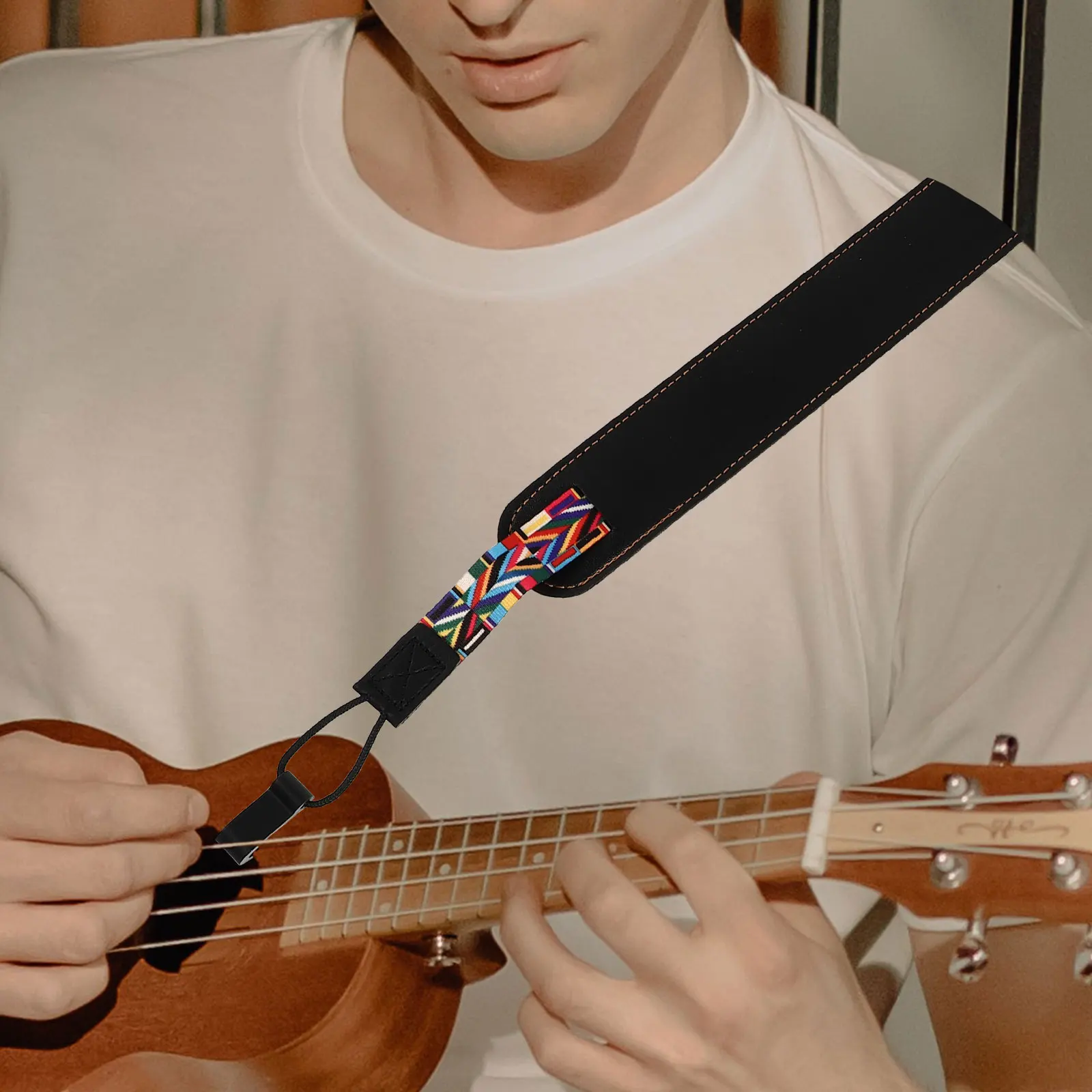 

Ukulele Diagonal Strap Foldable Yellow Lanyard Beautiful Rope Shoulder PU Cotton Sweat Absorbing Breathable Durable Portable
