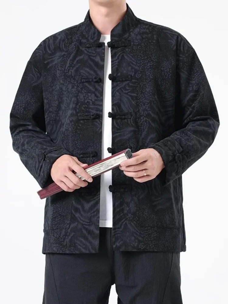 

Новая китайская мужская куртка с пуговицами и воротником-стойкой, дышащая верхняя одежда для мужчин среднего и старшего возраста