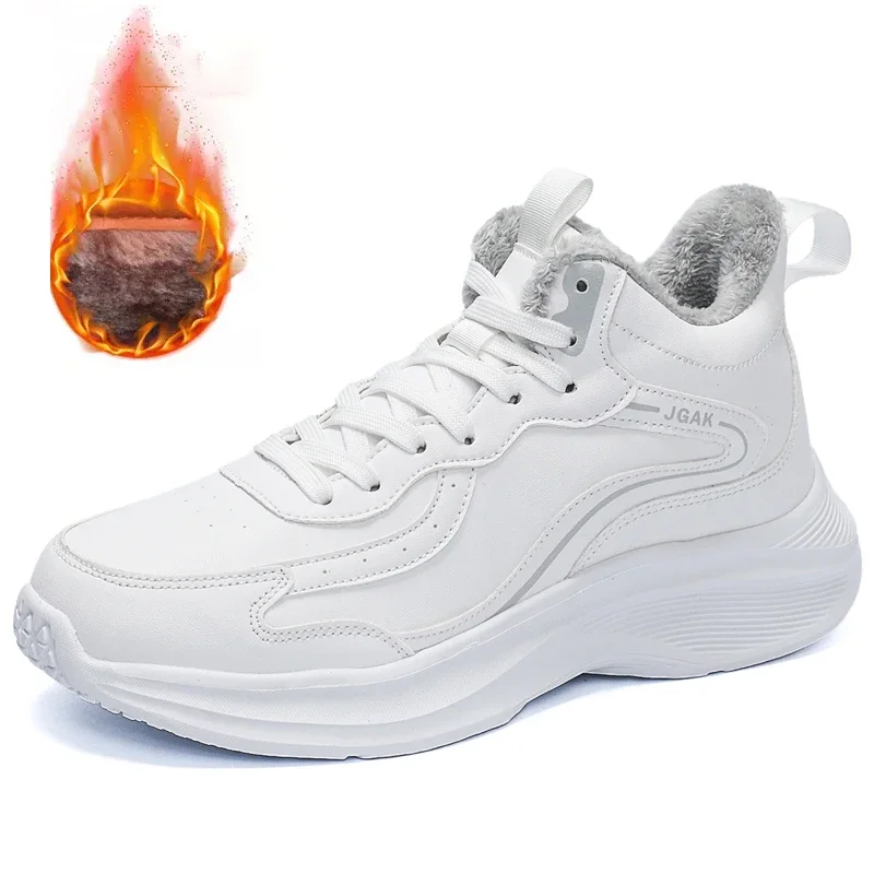 Winter Men Leather Sneakers Inner Plush Supper Warm Casual Sports White Shoes Frost-Resistant Plus Big Size 48 49 50 51