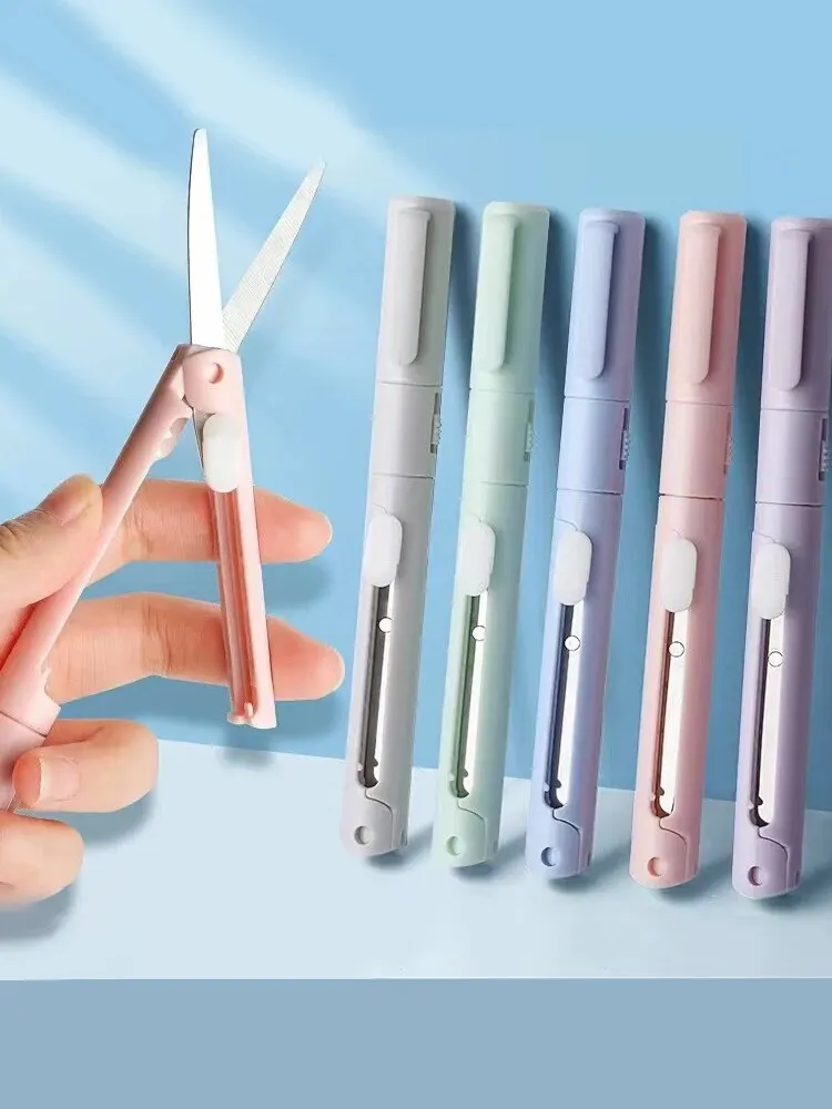 Mini Foldable Portable Scissors Paper Cutter Knife 2 In 1 Multifunctional Pocket Pen Shape Scrapbooking Carving Cutting Art Tool