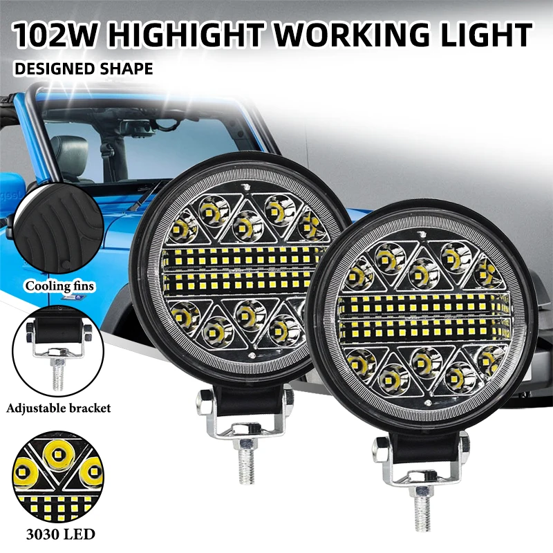 1/2 Stück 102W Auto-Arbeitsscheinwerfer 12V 24V DRL Scheinwerfer 34SMD Tagfahrlicht 6000K Weißer Spotlight für Offroad-Truck ATV UTV