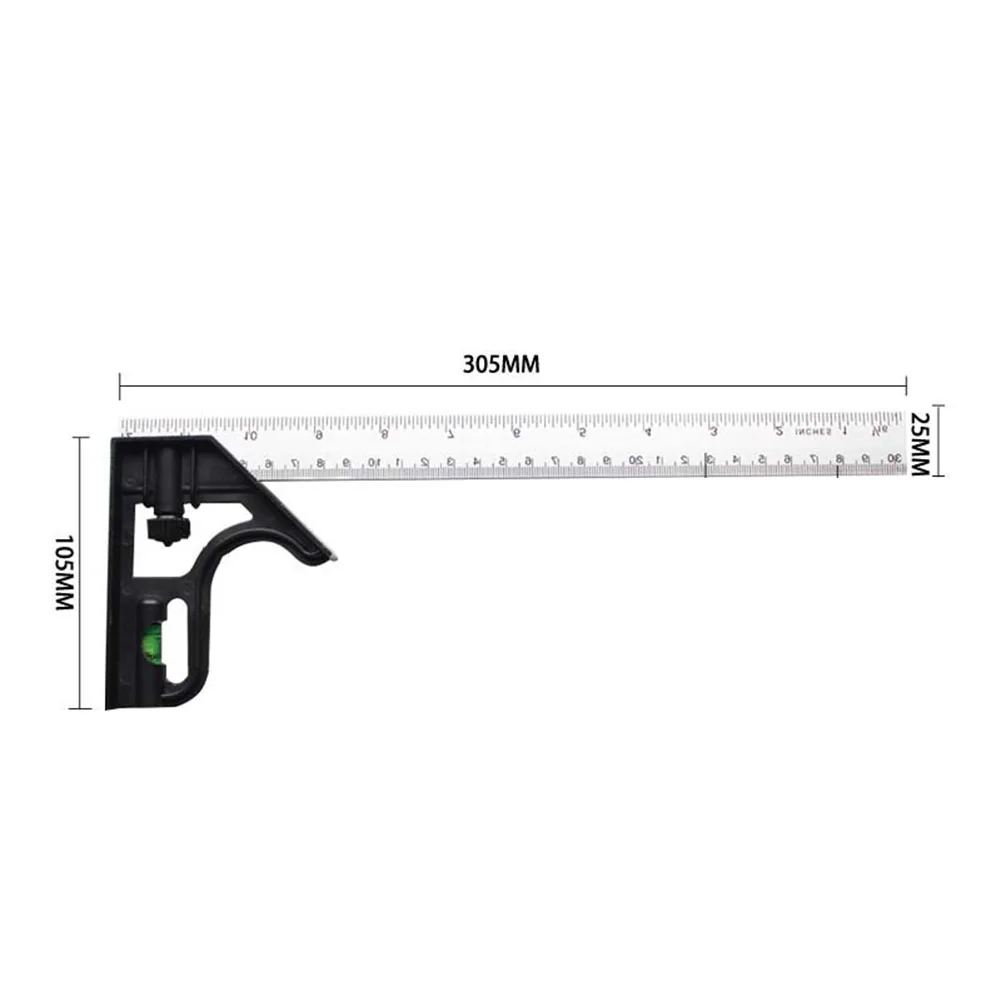 300mm Adjustable Combination Square Angle Ruler 90 Degree With Bubble Level Metric Angle Finder & Protractor Ruler Level Tool