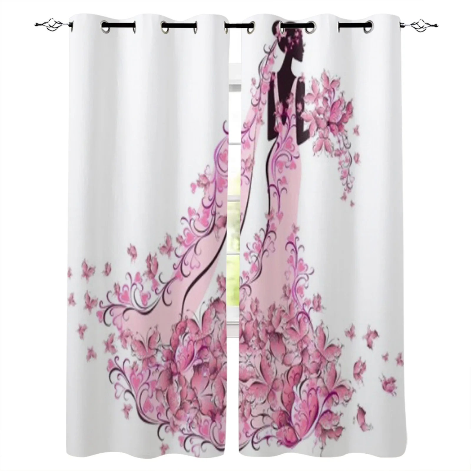 Bride In Floral Dress With Butterfly Pink Window Curtain Home Living Room Decorative Home Textile Decoration Bedroom Curtains