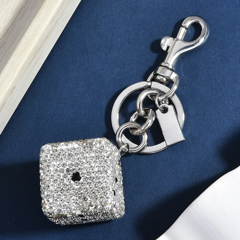 Light Luxury Style Sparkling Rhinestone Dice Car Keychain Creative Multi-color Personalized Trendy Bag Pendant