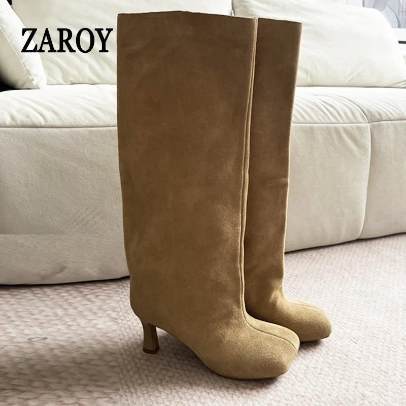 ZAROY Street Style Knee High Boots Women Square Toe High Heel Versatile Plus Size Tall Boots Fall Winter Luxury Long Booties