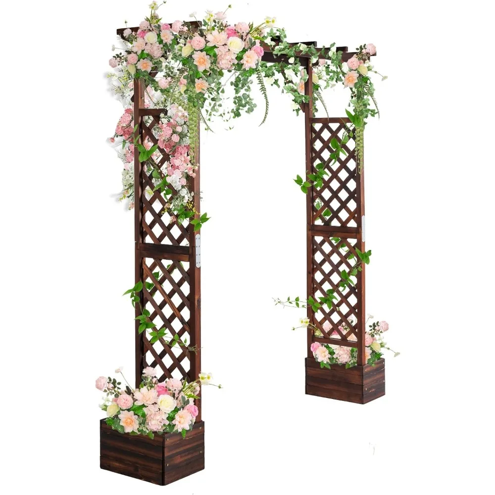 

Wooden Garden Arbor with Planter, Wedding Arch for Ceremony, Wood Garden Arbour Trellis for Plant Climbing, Pergola for Garden
