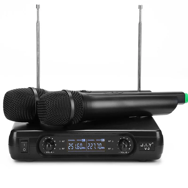 Wireless Microphone 2 Channels VHF Professional Dual Handheld Dynamic Mic For Wedding Party Karaoke Church Show Meeting