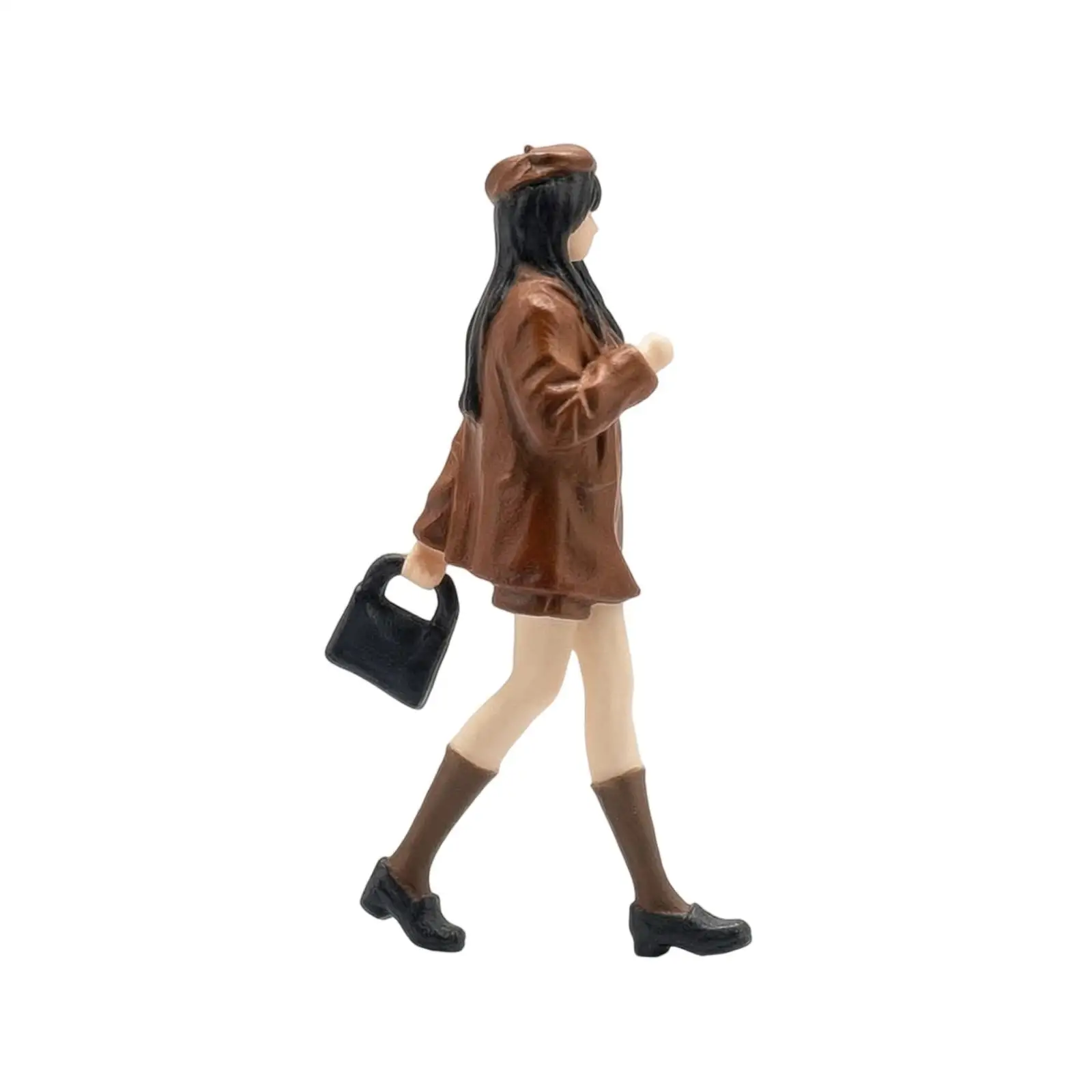 1 64 Scale Resin Miniature Figure Girl with Beret and Trench Coat for Diorama Street Scene Decor