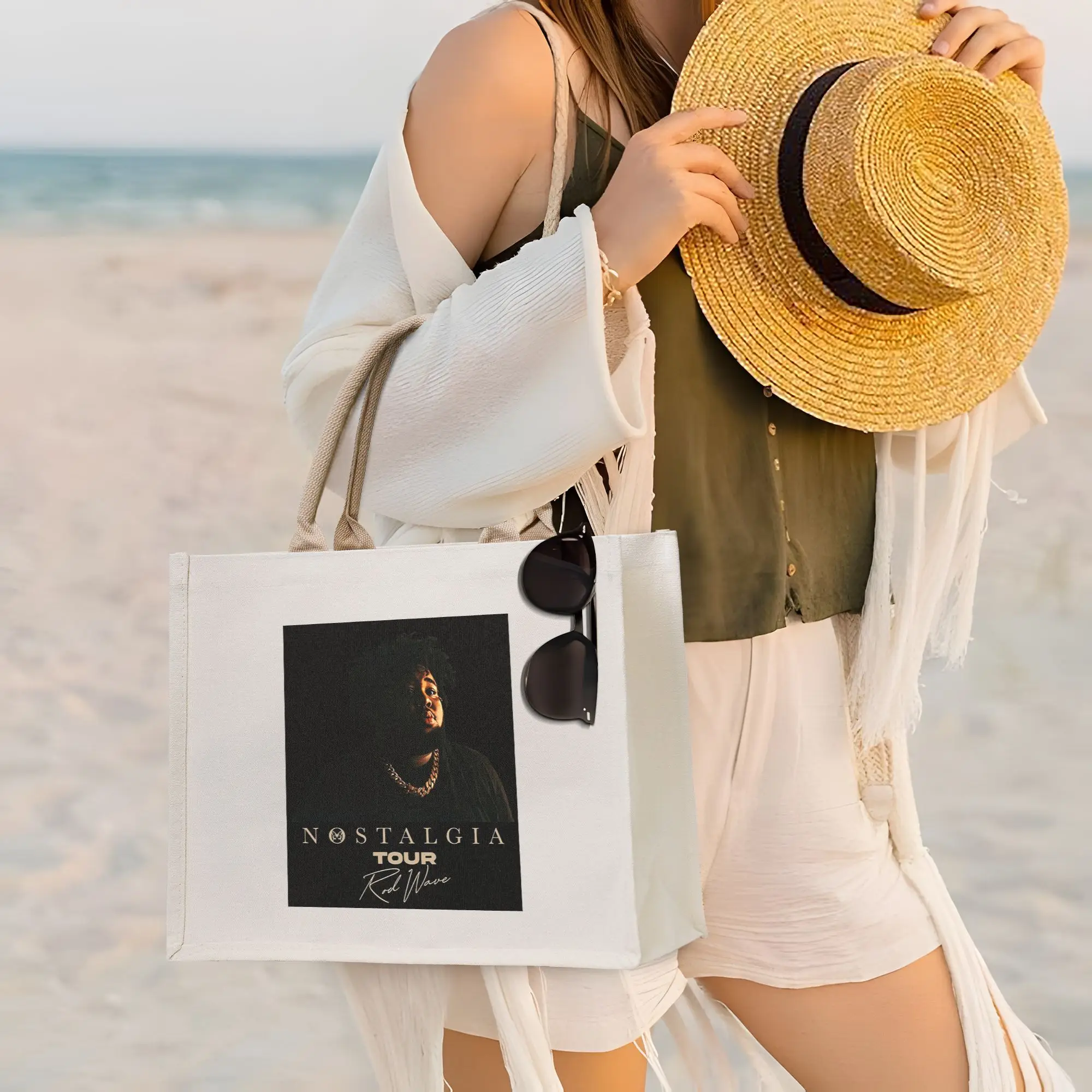 

Сумка-шоппер Rod Wave Nostalgia Tour Rap из холщовой ткани, многоразовая, для женщин, на плечо, дорожная сумка