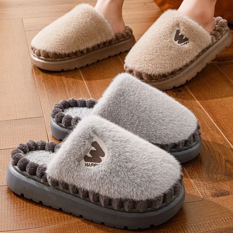 Winter Large Size Men Cotton Slippers Thickened Indoor Outdoor Non Slip Thick Sole Warm House Slippers Men Women