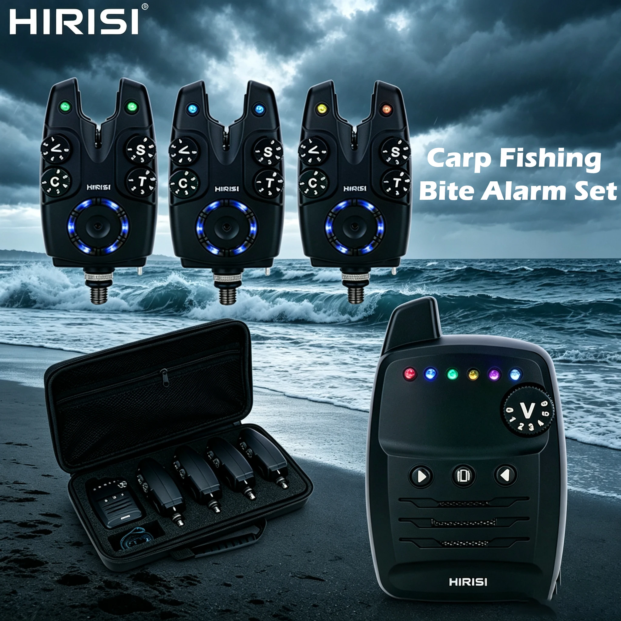 Hirisi S4 Wireless Bite Alarm 1+4 Set Remote Receiver Waterproof LED Indicator Adjustable Volume Sensitivity Carp Fishing Tackle