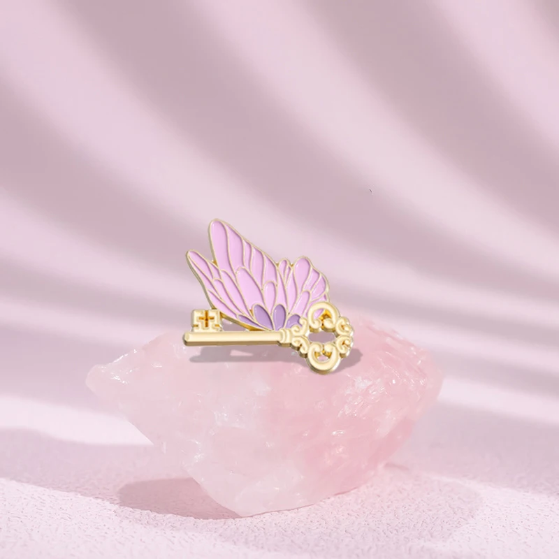Butterfly Key Curse Witch Enamel Pins Custom Wizard Brooches Lapel Badges Magic Movie Book Jewelry Gift for Fans Friends