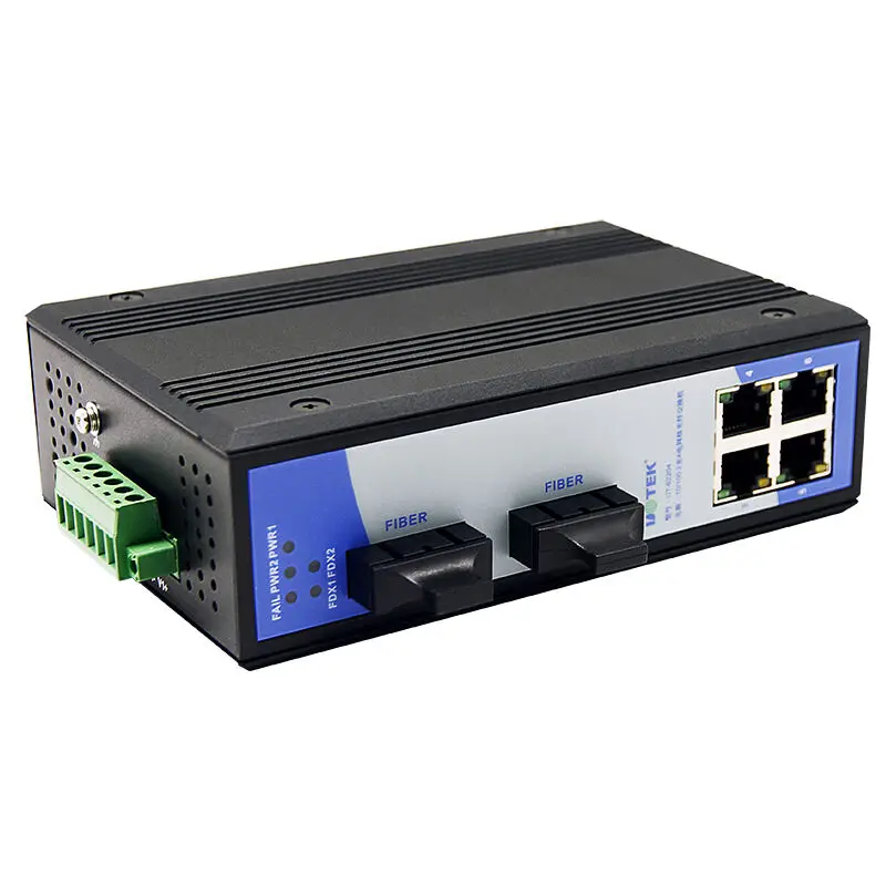 2 Optical and 4 Electrical Industrial Ethernet Switch Rail Type Full Electrical Port 100Mbps Fiber Optic Switch UT-62204