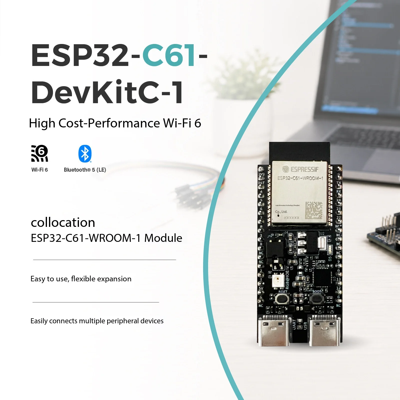 Espressif ESP32-C61-DevKitC-1 Entry Dev Board 2.4G Wi-Fi 6 BLE RISC-V 8MB Flash Breadboard Lab Module
