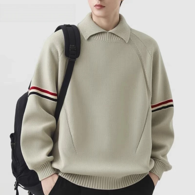 High End Men's Sweater Winter New Classic Fashion Striped Design Luxury Brand Simple Korean Casual Warm Comfort Knitted Pullover