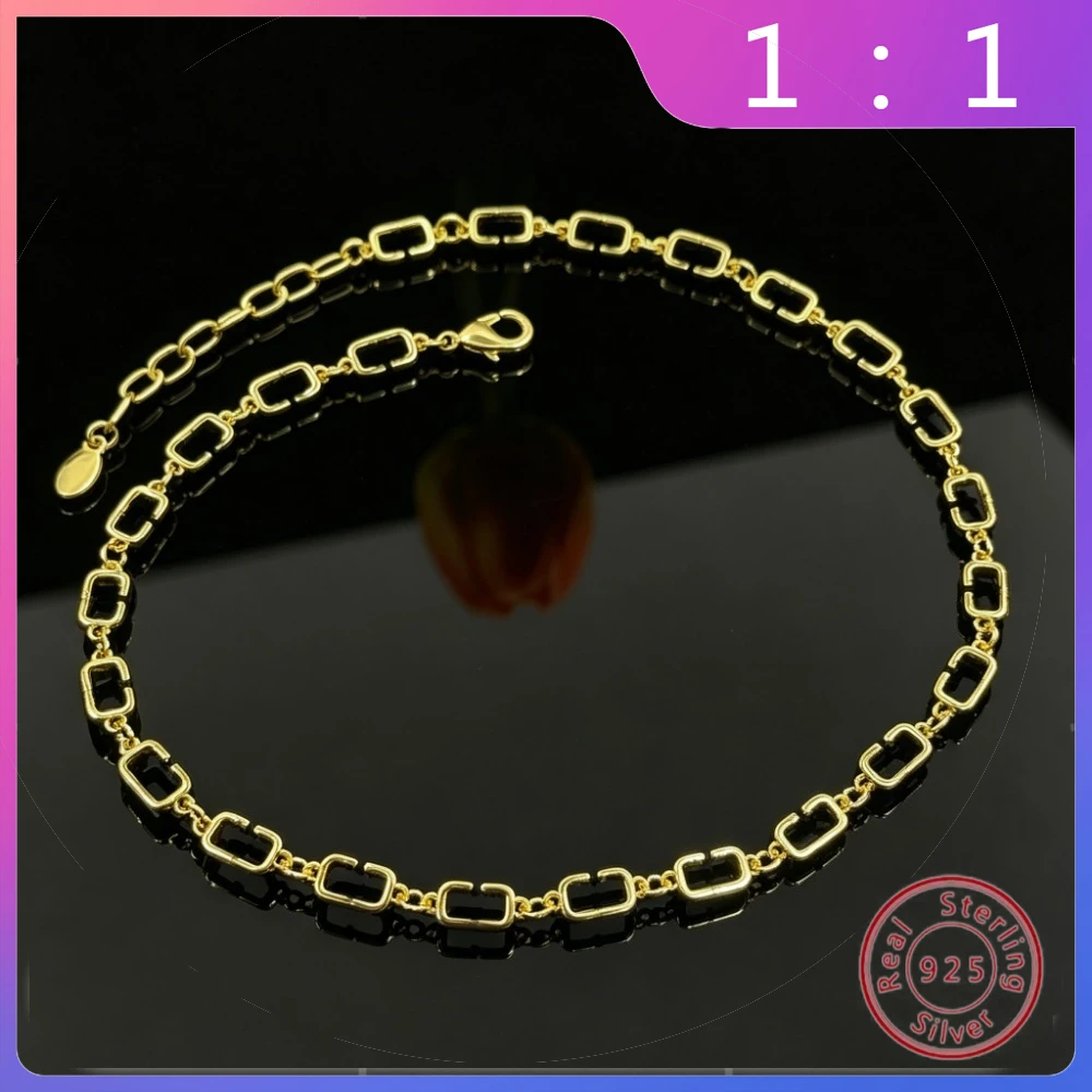 New S925 Silver Luxury Fashion Trend Retro Versatile Gold Niche Gold Letter Necklace Holiday Gift