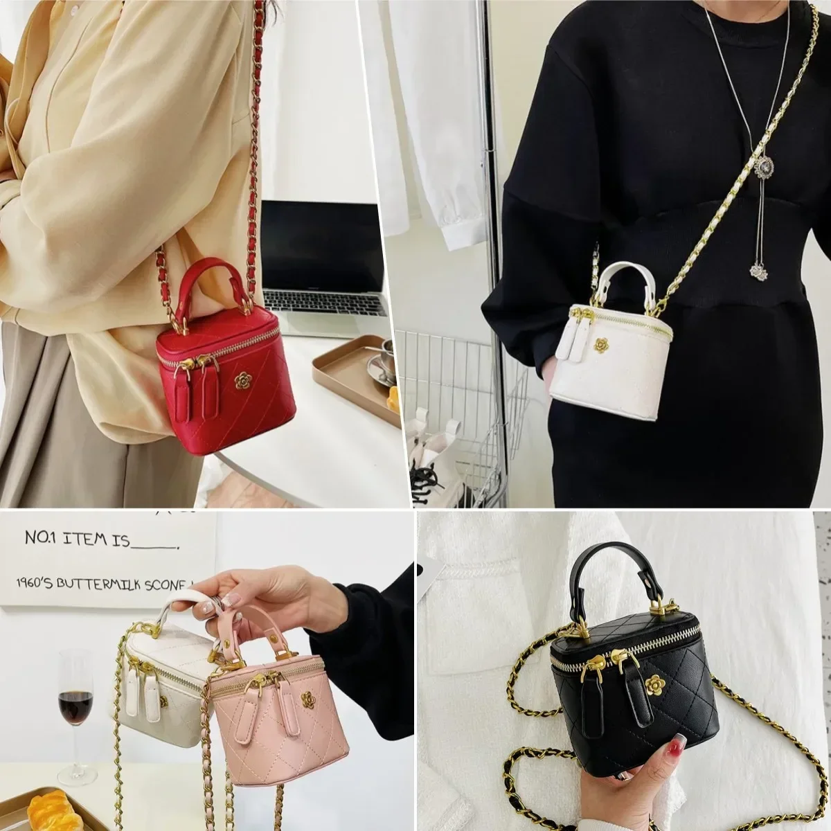 Small Shoulder Bucket Bag For Women Classic Mini Clutches Female Small Square Box Crossbody Metal Chain Handbag