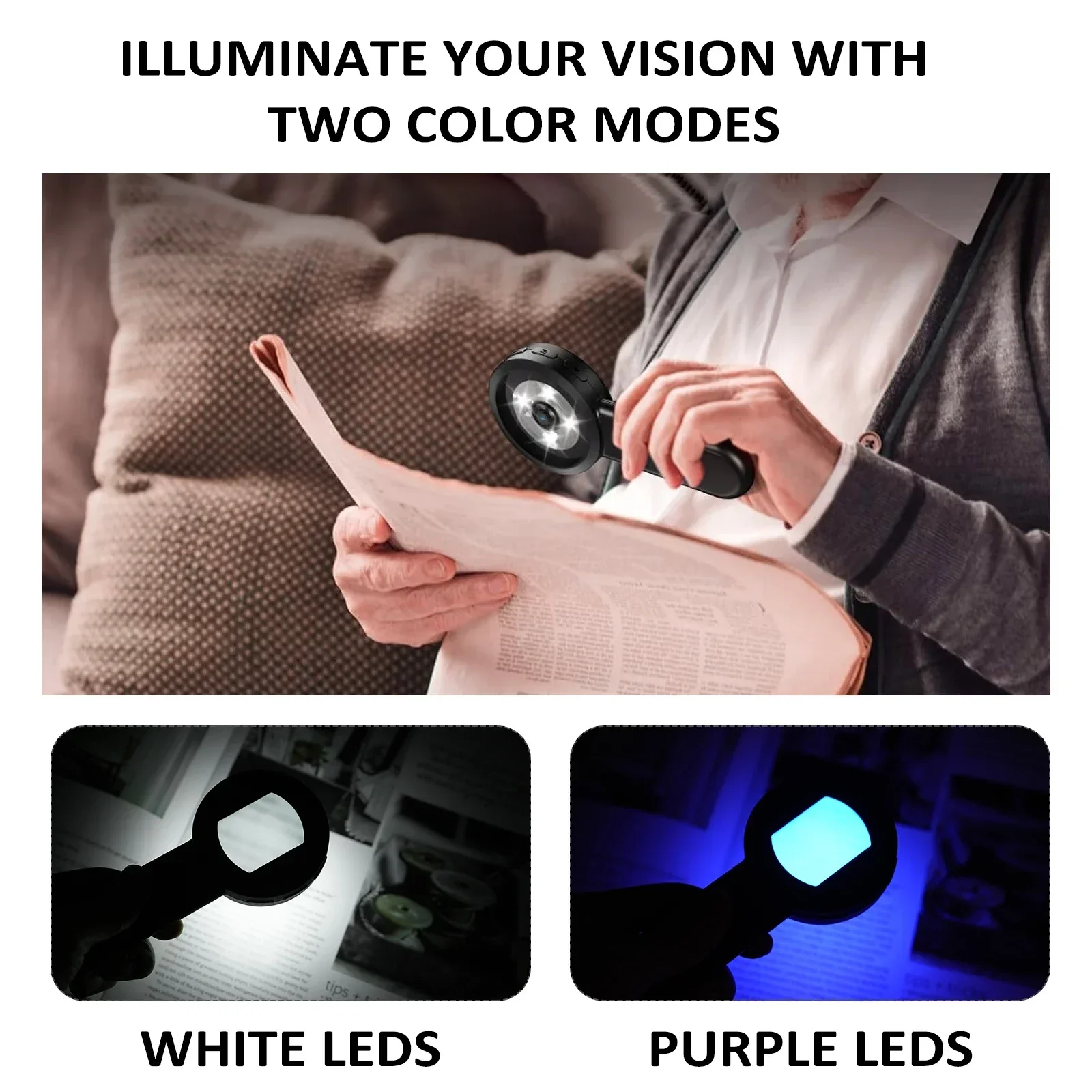 Digital Microscope 100X Zoom Magnifying Glass with Light Coin Magnifier with White Purple Color Light Mode Windows Compatible