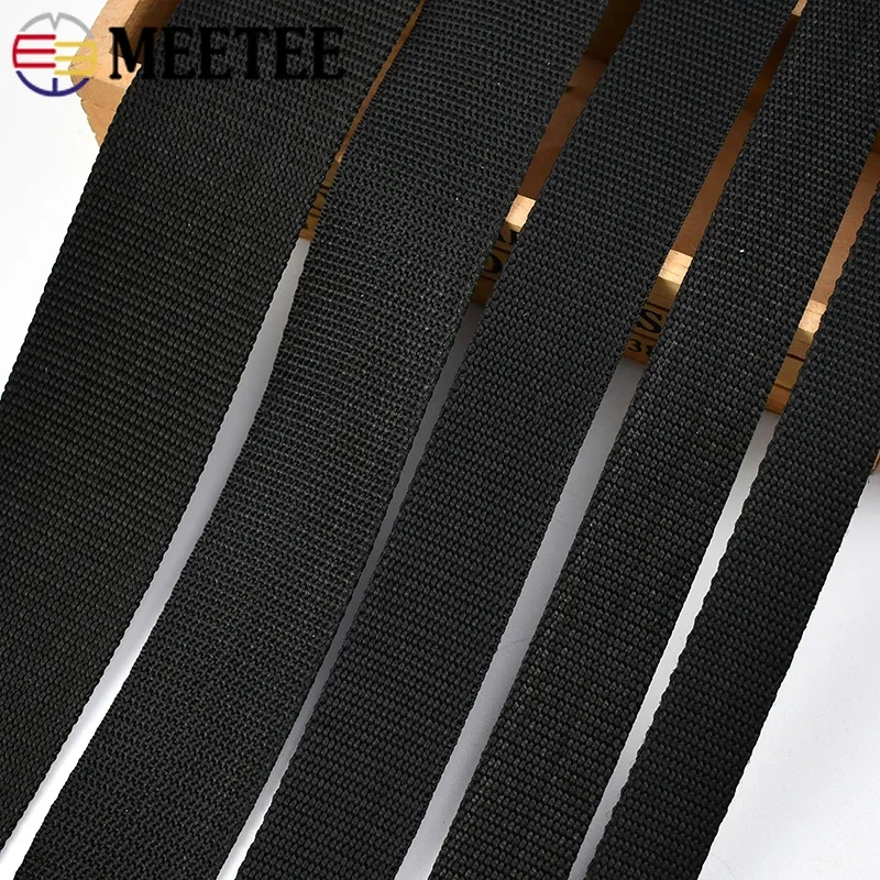 5/10/20M Meetee 20-50mm Nylon Webbing Tape Balck 2mm Thick Backpack Strap Ribbon Safety Belt Sling Sewing Trimming BandAccessory