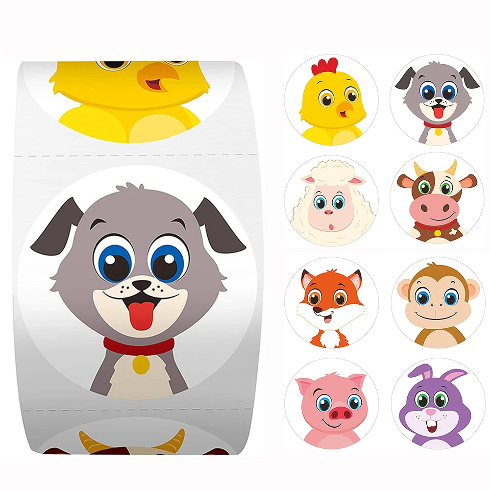 50-500pcs Cartoon Animal Sticker Children Label Thank You Stickers Cute Toy Game Tag DIY Gift Sealing Label Decoration Supplies