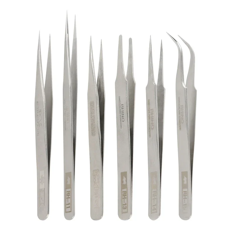 

6pcs/set Original RHINO Made in Japan Dull polish Stainless Steel Tweezers High accuracy Tweezers tools set for Antimagnetic