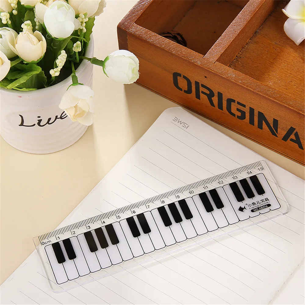 1 pz 15cm nero bianco note musicali pianoforte righelli dritti in plastica trasparente disegno righello di misurazione cancelleria per studenti