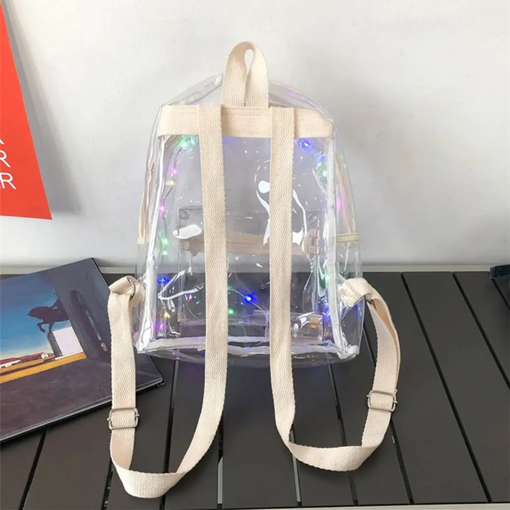 سعة كبيرة أضواء LED حقيبة مدرسية سحاب مقاوم للماء إغلاق PVC حقيبة ظهر شفافة مرئية متعددة الوظائف