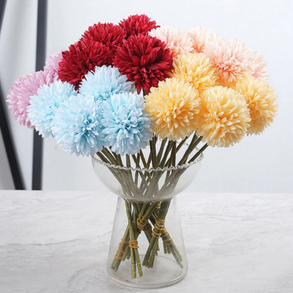 2pcs Artificial Dandelion Flower Hydrangea Ball Silk Fake Flower Single Branch DIY Bouquet Home Party Wedding Decoration 30cm