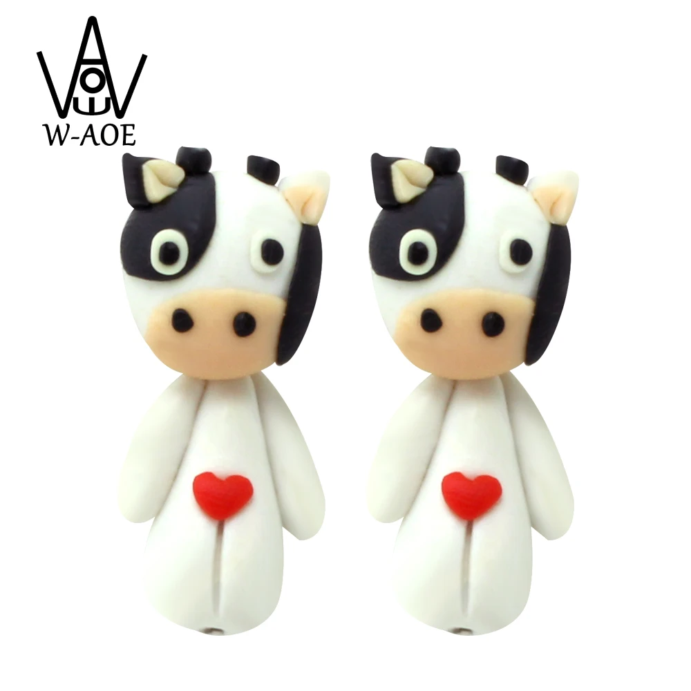 TTPAIAI 30 Brand Handmade Polymer Clay Heart Cute Cow Earrings Fashion Jewelry 3D Animal Stud Earrings For Women Girl Gift