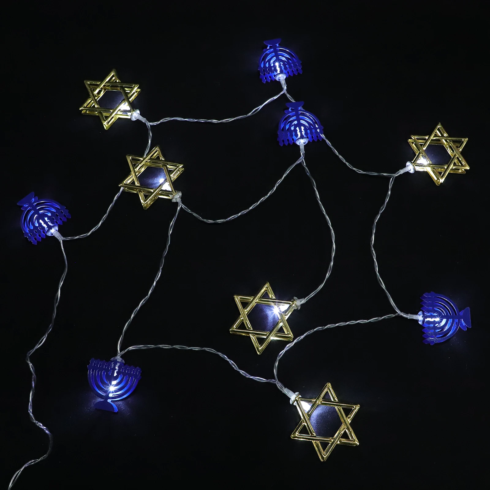 

Six-pointed Star Candlestick LED String Lights Operated Hanukkah Decorations wrought iron indoor outdoor fairy lights